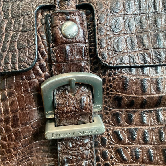 Etienne Aigner Genuine Leather Croc Embossed Satchel Bag - Picture 3 of 13